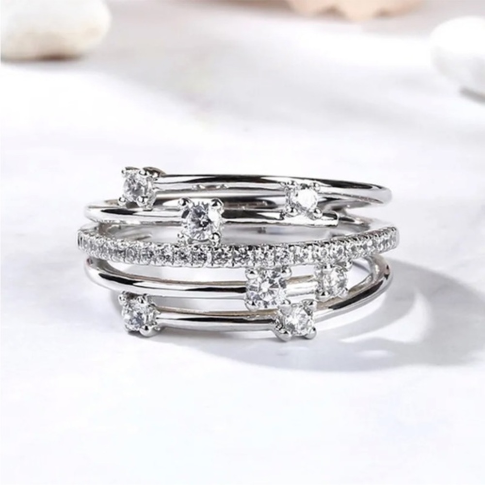 New Pretty Women 925 Silver Plated Ring Cubic Zircon Wedding Party Jewelry
